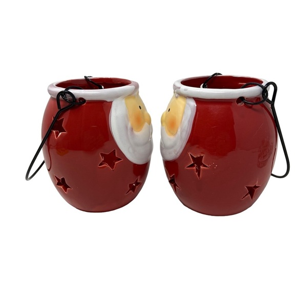 Santa Ceramic Candle Holder with Handle. Set of 2. 4.5” - Picture 2 of 7